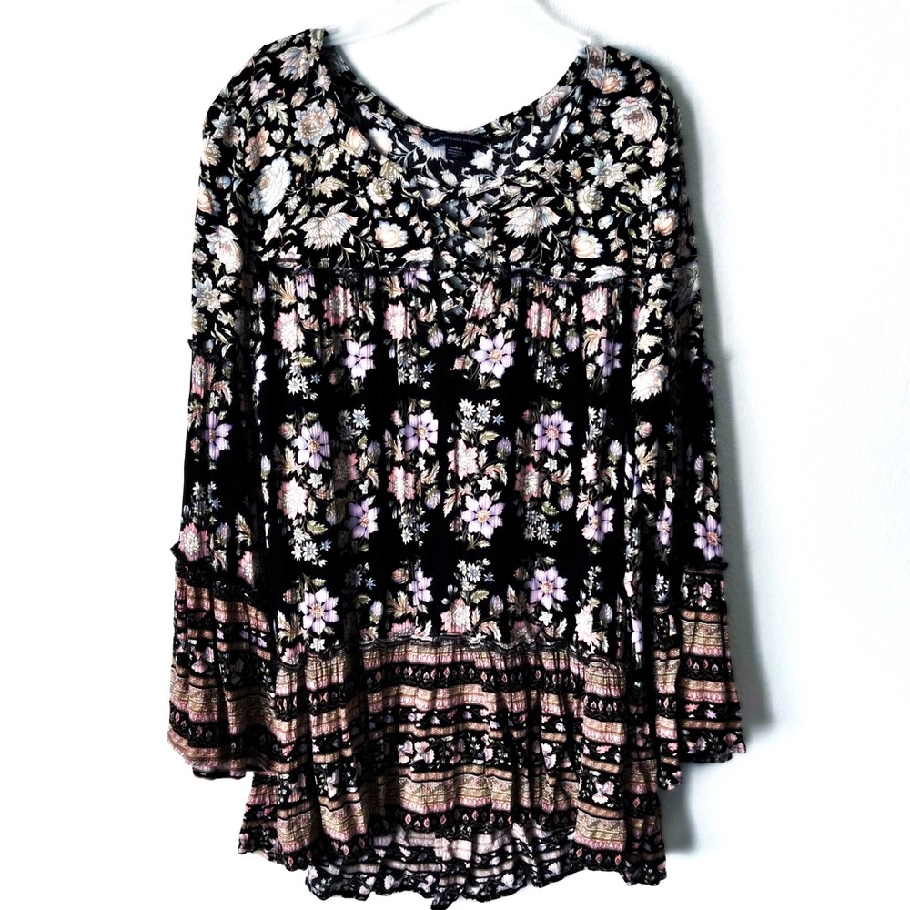 AMERICAN EAGLE OUTFITTERS AEO CUTOUT Floral Tunic Bell Sleeve Tiered Ruffled… - Picture 6 of 16